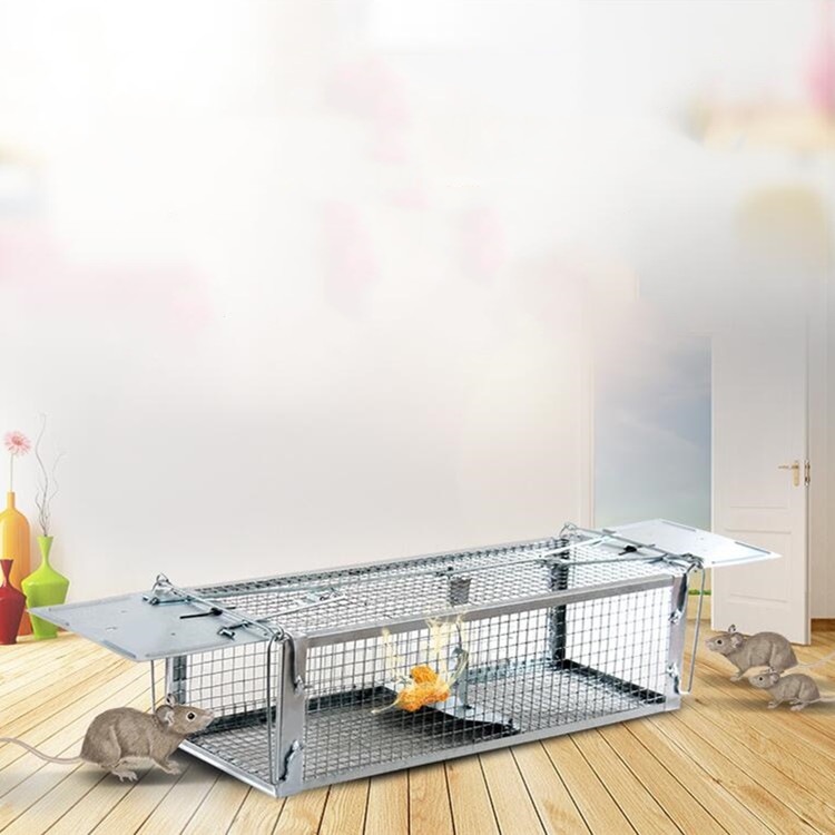 Trappola per topi domestica con gabbia per topi con doppia porta (argento)
