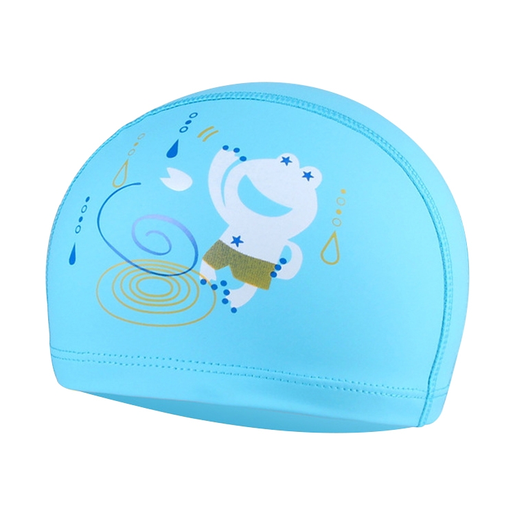 Touca de natação infantil impermeável para cabelos revestidos em PU com  padrão de sapo bonito (azul