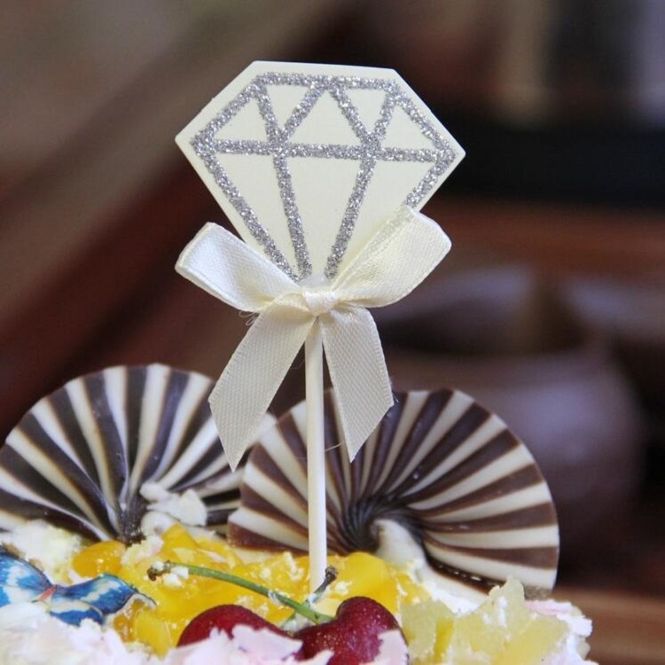 5 confezioni torta di diamanti compleanno carta inserita festa di nozze  dessert decorazione della tavola forniture (beige)