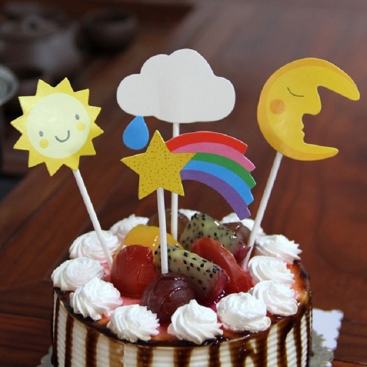 4 Ensembles De Gateau D Anniversaire Carte Cuisson Decoration Drapeau Soleil Fleur Lune Ensemble
