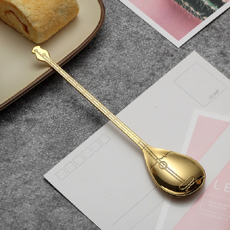 Stainless Steel Coffee Mixing Spoon Creative Musical Instrument Shape Spoon,  Style:Lute, Color:Titanium Gold