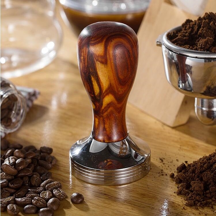 Polvere di caffè integrata con manico in legno massello in acciaio  inossidabile, specifica: 58 mm, colore: manico in legno di sandalo rosso