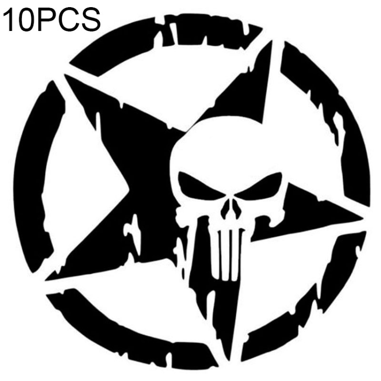 10 PCS The Punisher Skull Car Sticker Pentagram Vinyl Decals Motorcycle  Accessories, Size: 13x13cm