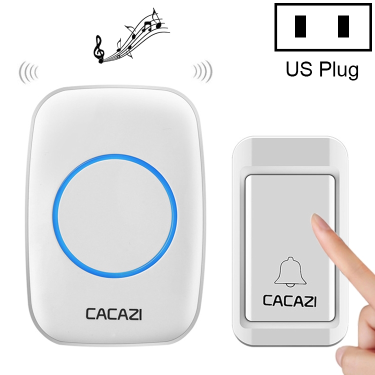 CACAZI A10G One Button One Ricevitori Campanello senza fili wireless  autoalimentato, spina americana (bianco)