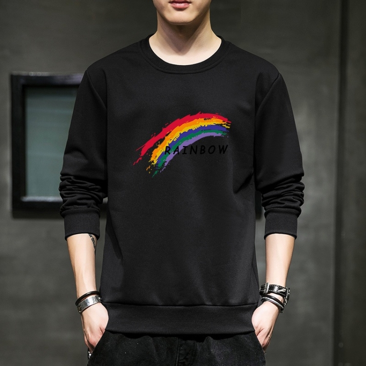 Men Round Neck Long Sleeve T-Shirt Sweater (Color:Black Size:XXXXL)