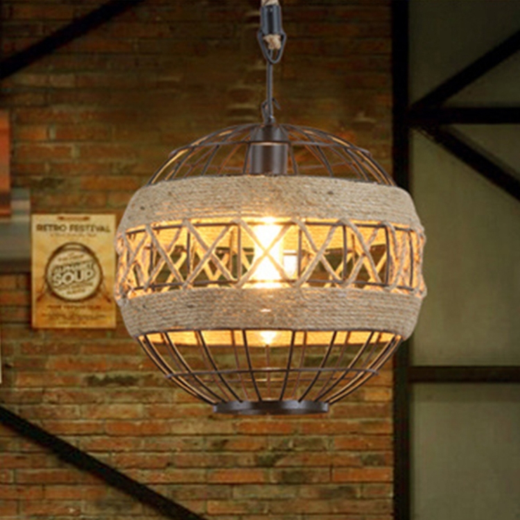 Vintage Industrial Loft Style Hemp Rope Hanging Pendant Light Ceiling Glass Lamp 