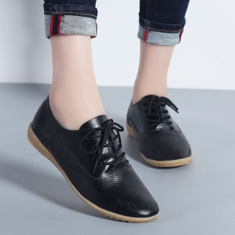 Flat Bottom Lightweight Fashion Casual Lace-up Leather Shoes for