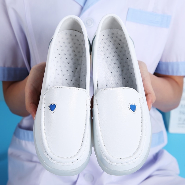 Zapatos de enfermera cómodos cuero suave, ligero transpirable Zapatos casuales para mujeres (Color: Blanco