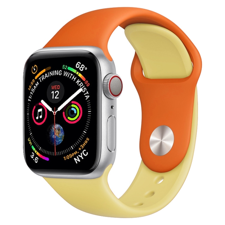 Apple Watch Series 3＆2＆1用のダブルカラーシリコンウォッチバンド38mm（オレンジ+イエロー）