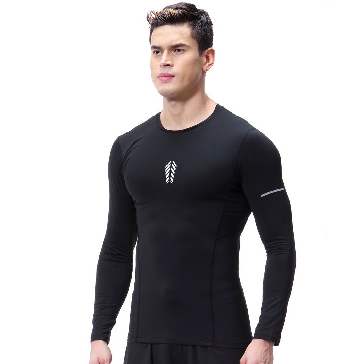 SIGETU Men Long Sleeve Quick-drying Workout Clothes (Color:Black Size:S)