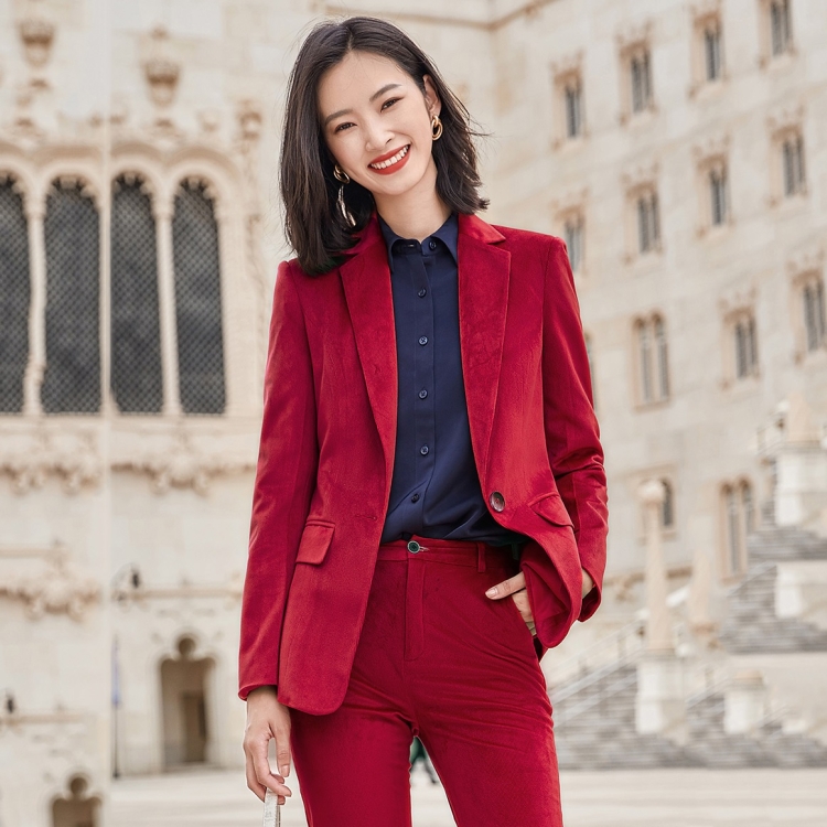 Stylish Red Suit Trousers for Women - XL