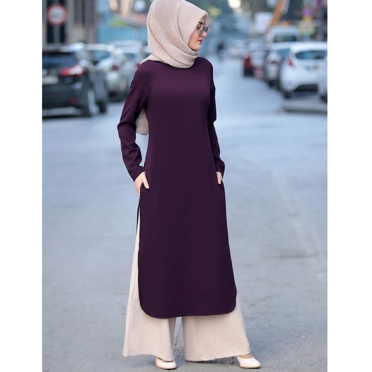 Women Muslim Evening Dress Top Pants Suit (Color:Purple Size:XXXXL)