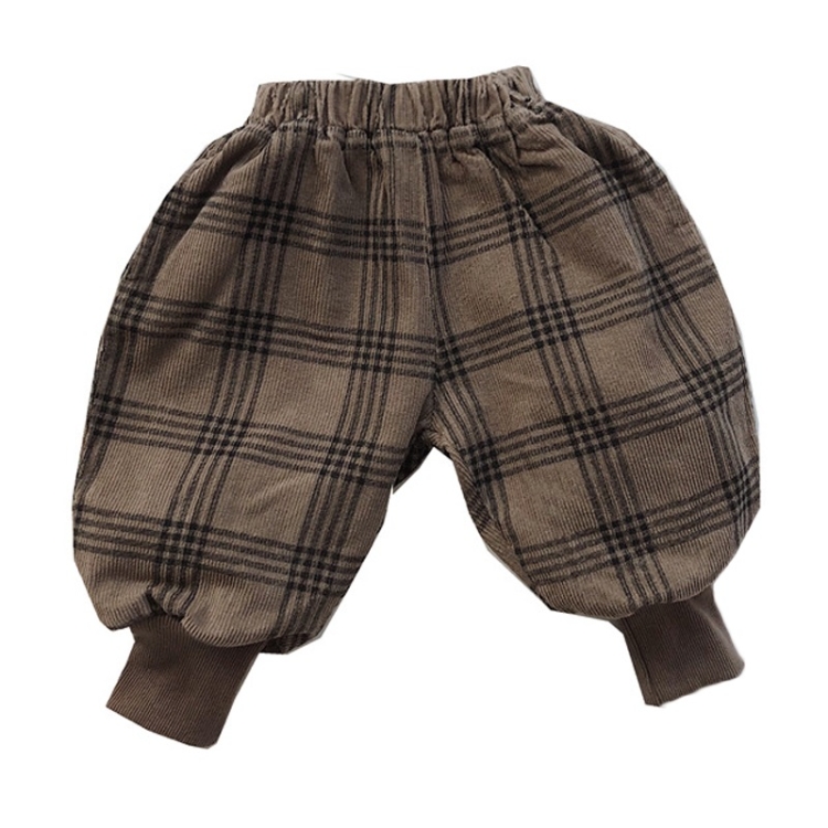 Childrens Plaid And Velvet Bloomers And Drawstring Pants (Color:Coffee  Size:130)