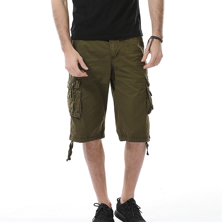 With Pockets Male Bermuda Short Pants Green Solid Men's Cargo