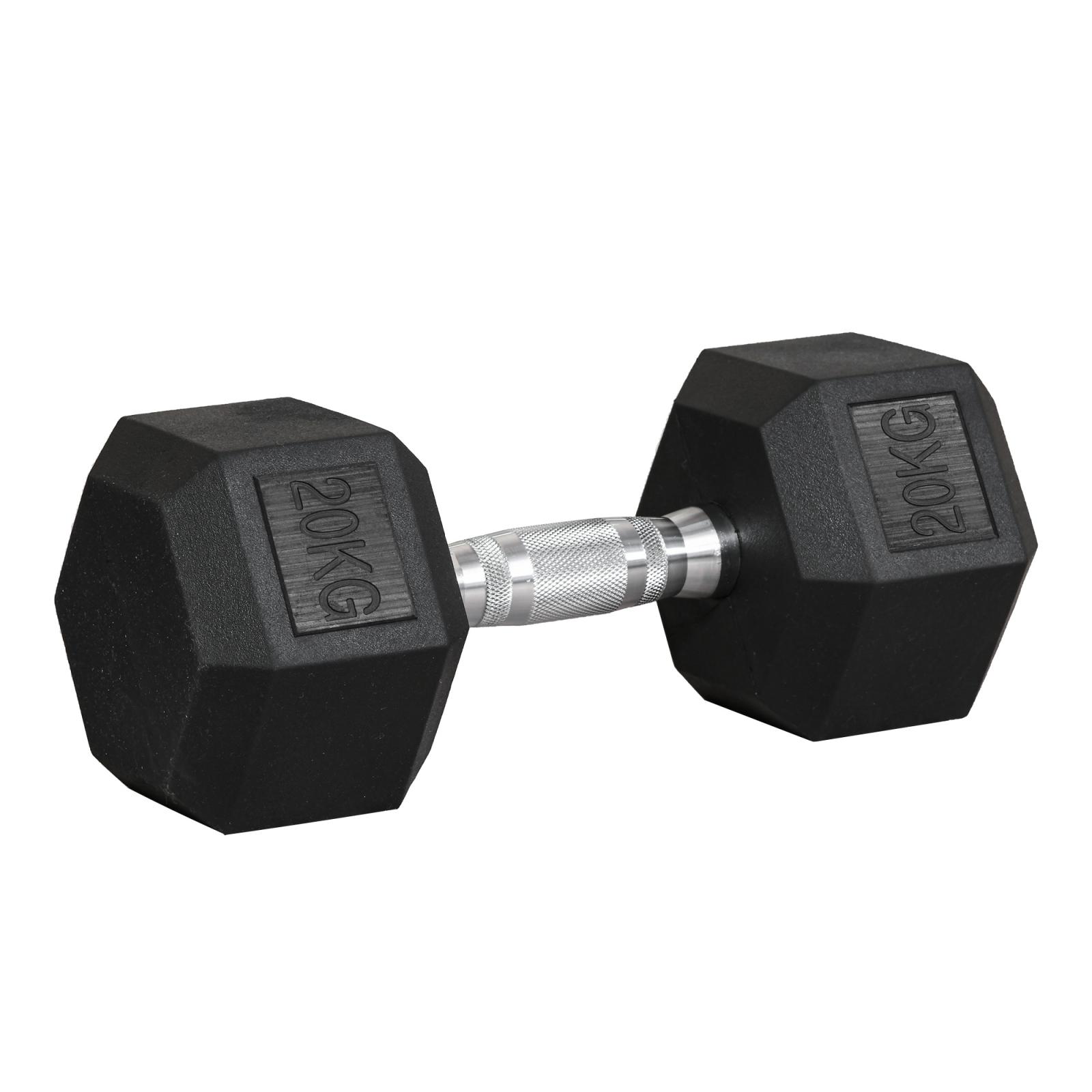 [EU Warehouse] 20kg Hexagonal Steel and Rubber Dumbbell for Gym, Home, and Office Workouts – Black
