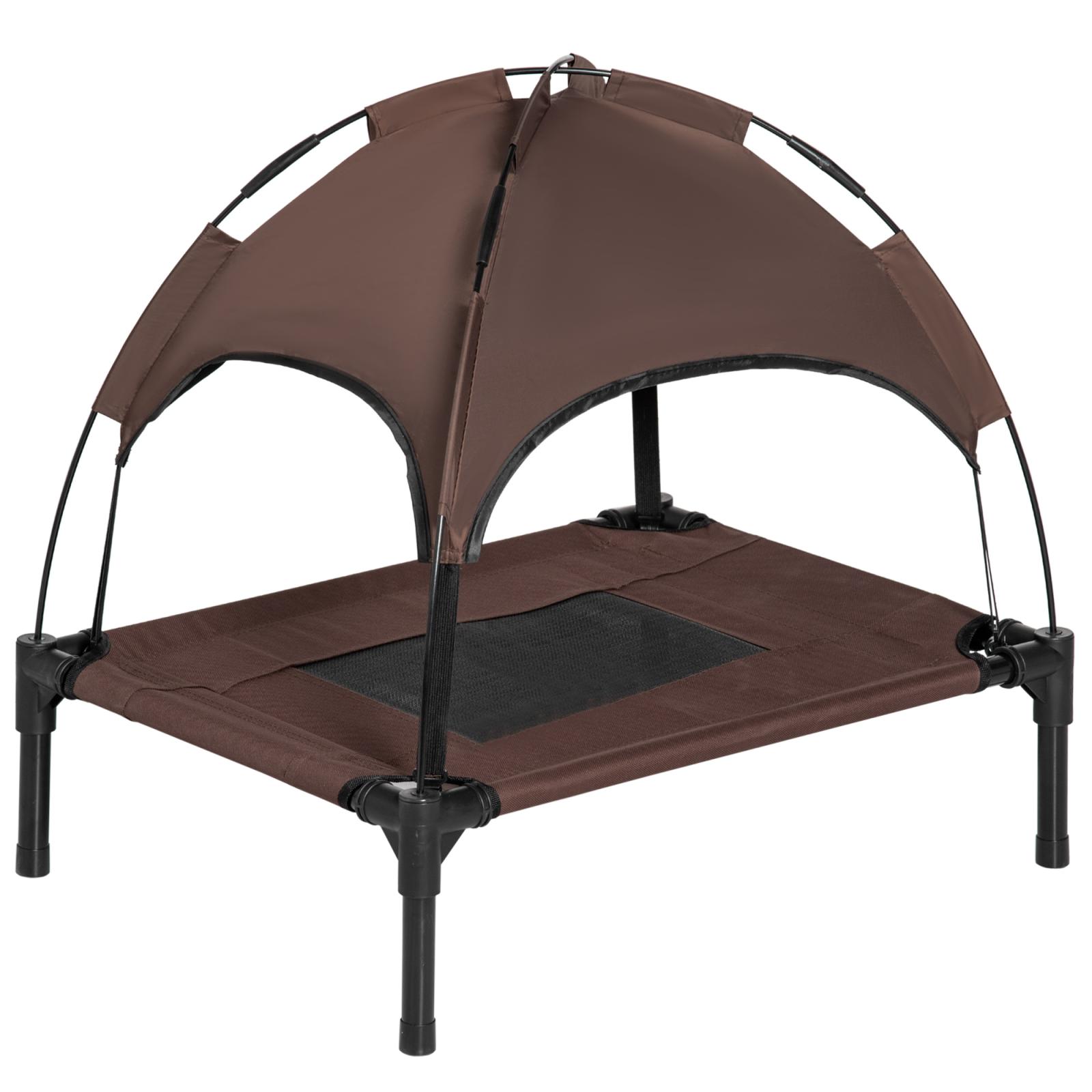 [EU Warehouse] Foldable pet bed with canopy, raised dog bed, outdoor dog bed, mesh fabric, brown + black - Shopkiz.com