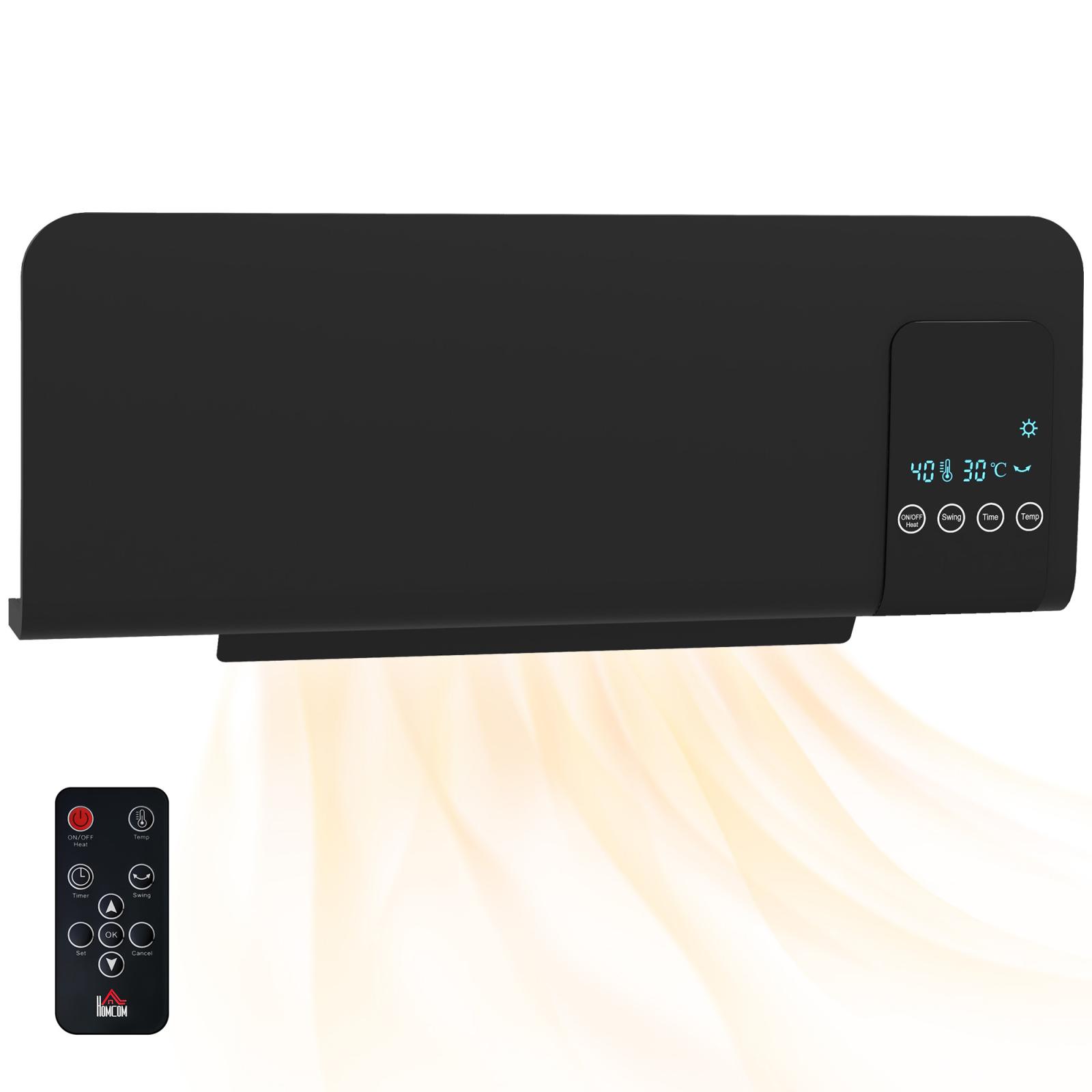 [EU Warehouse] 1000W/2000W Wall-Mounted Electric Heater with LED Display and Remote Control – Black (54.5 x 12 x 21.5 cm) - Shopkiz.com
