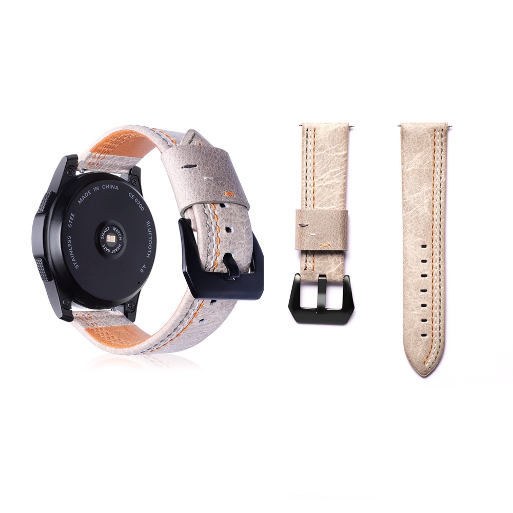 Three Lines Pattern Top-grain Leather Watch Band for Samsung Gear S3 22mm(Khaki)