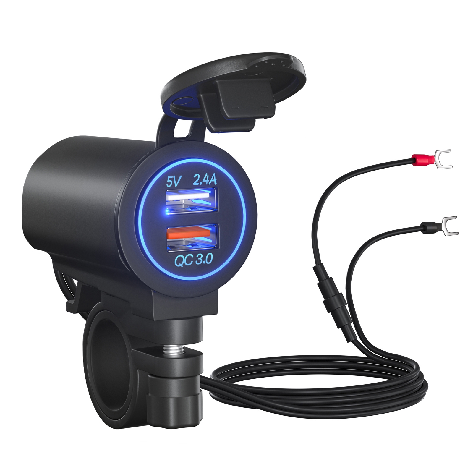 ZH-723F1 Car / Motorcycle QC3.0 Cell Phone Fast Charging Dual USB Car Charger(Blue Light) - Shopkiz.com