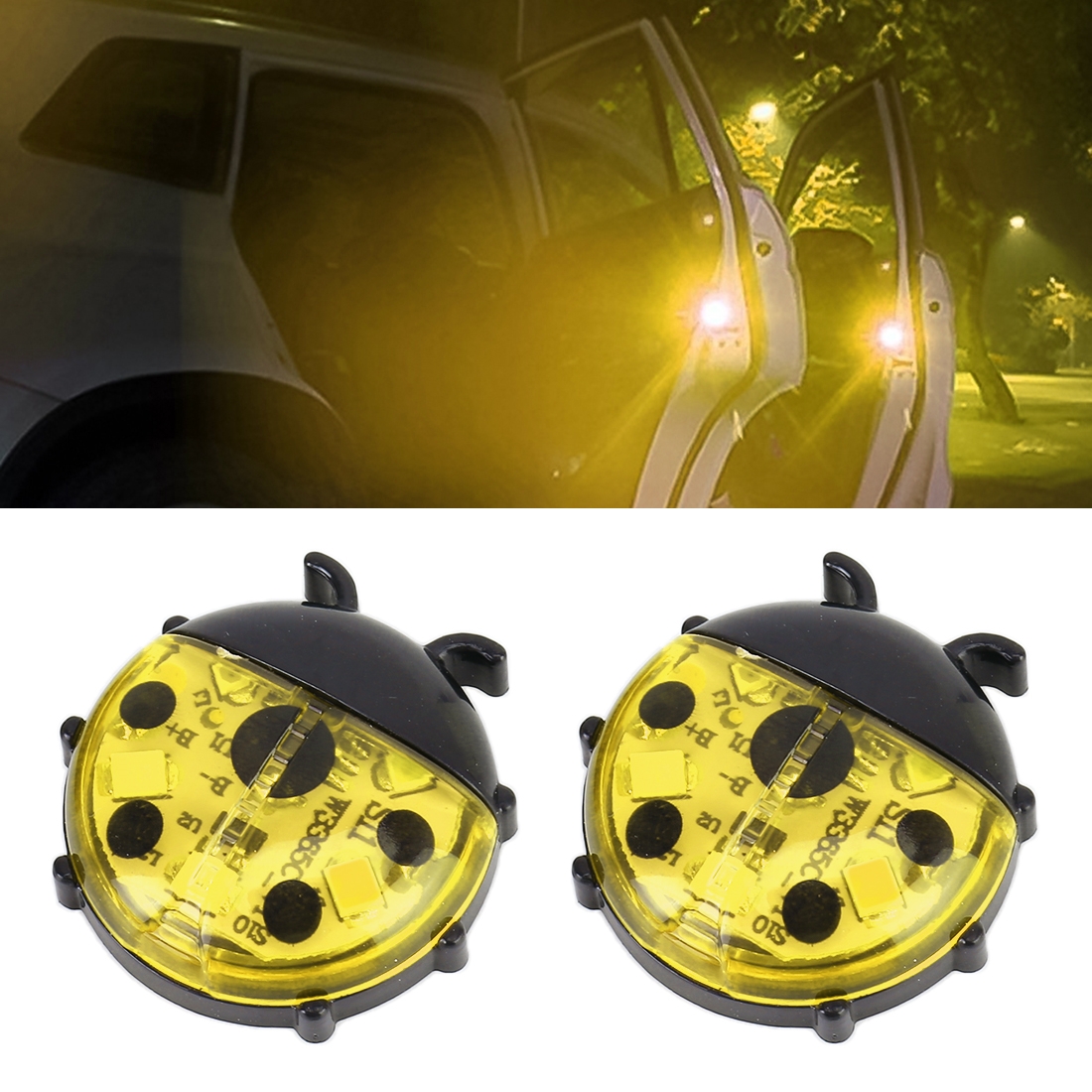 2pcs Ladybug Shape Car Door Anti-collision Colorful Warning Light(Yellow) - Shopkiz.com