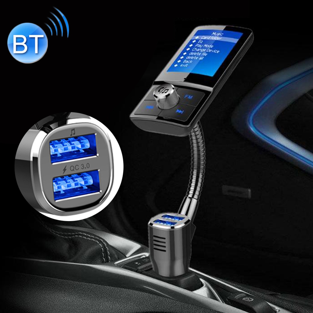 BC-43 Bluetooth Car Kit FM Transmitter Car 2 USB Charger with LED Display, Support Handsfree Function & TF Card - Shopkiz.com