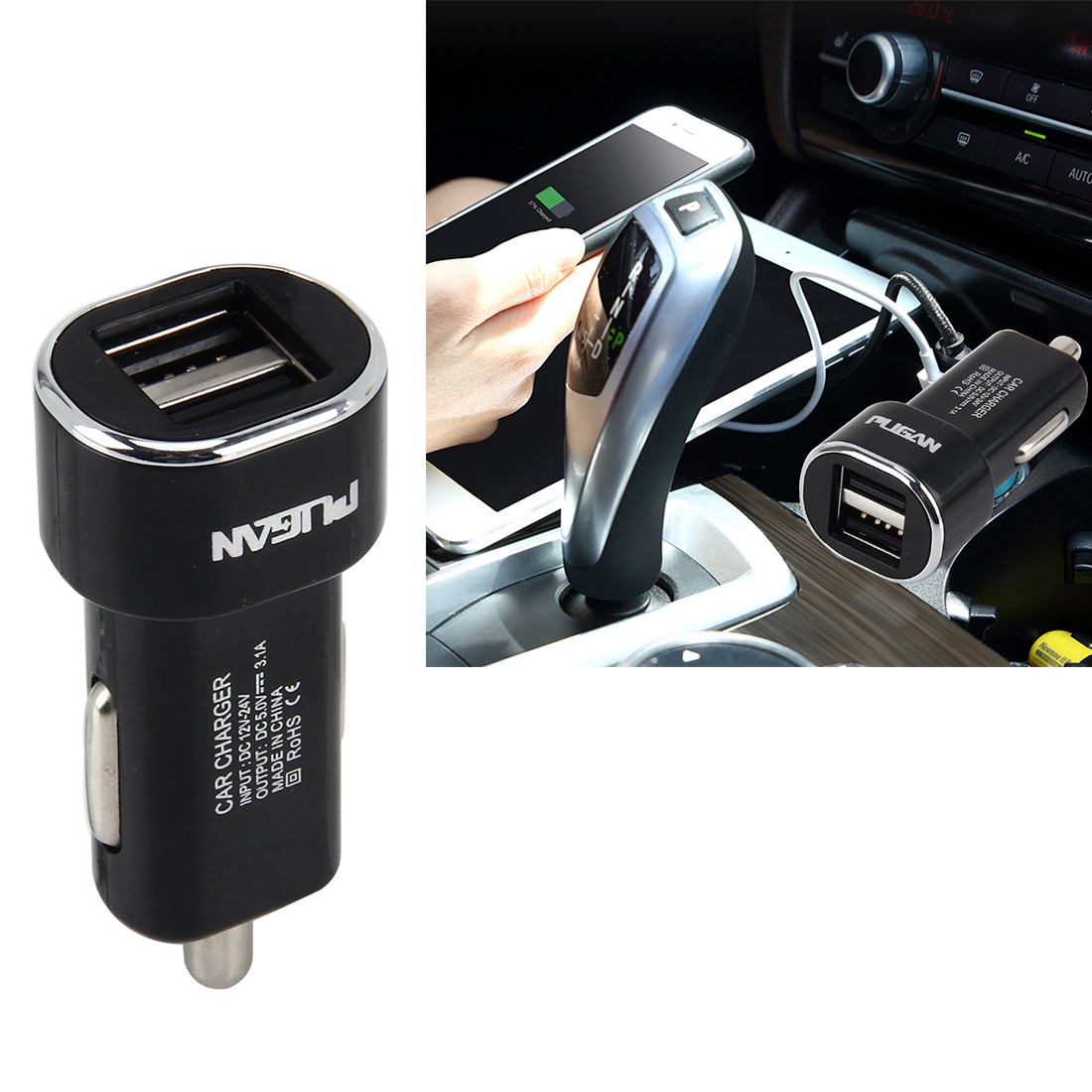 DC 12-24V Digital Charger Intelligent Matching Current Intelligent Charge Dual USB Car Charger(Black) - Shopkiz.com
