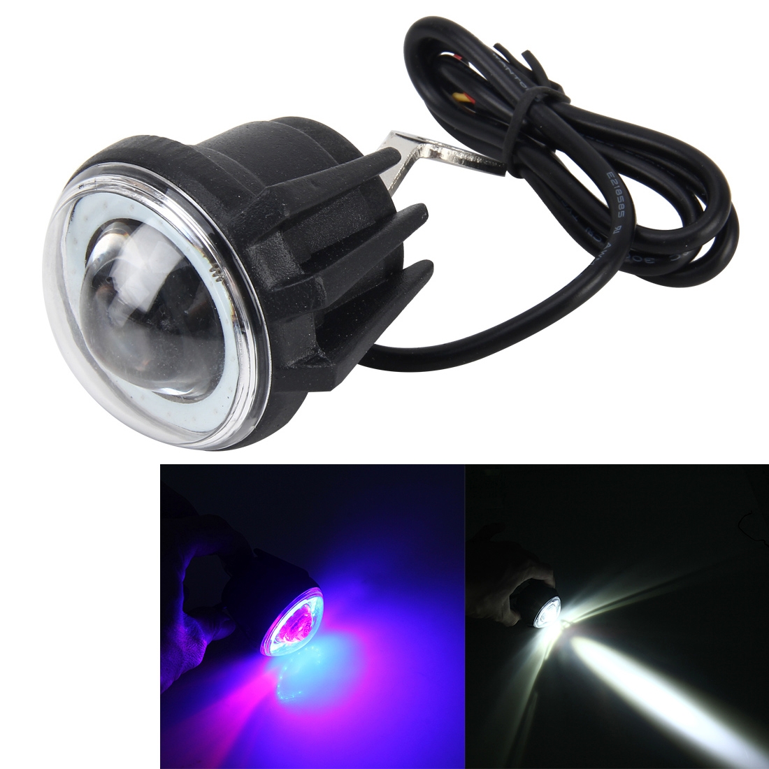 6W 400LM 1 COB Universal External Modified Motorcycle Bright Mirror Light Headlamp, DC 10-30V, (White Light + Blue Sky Angel Eyes + Red Eyes of The