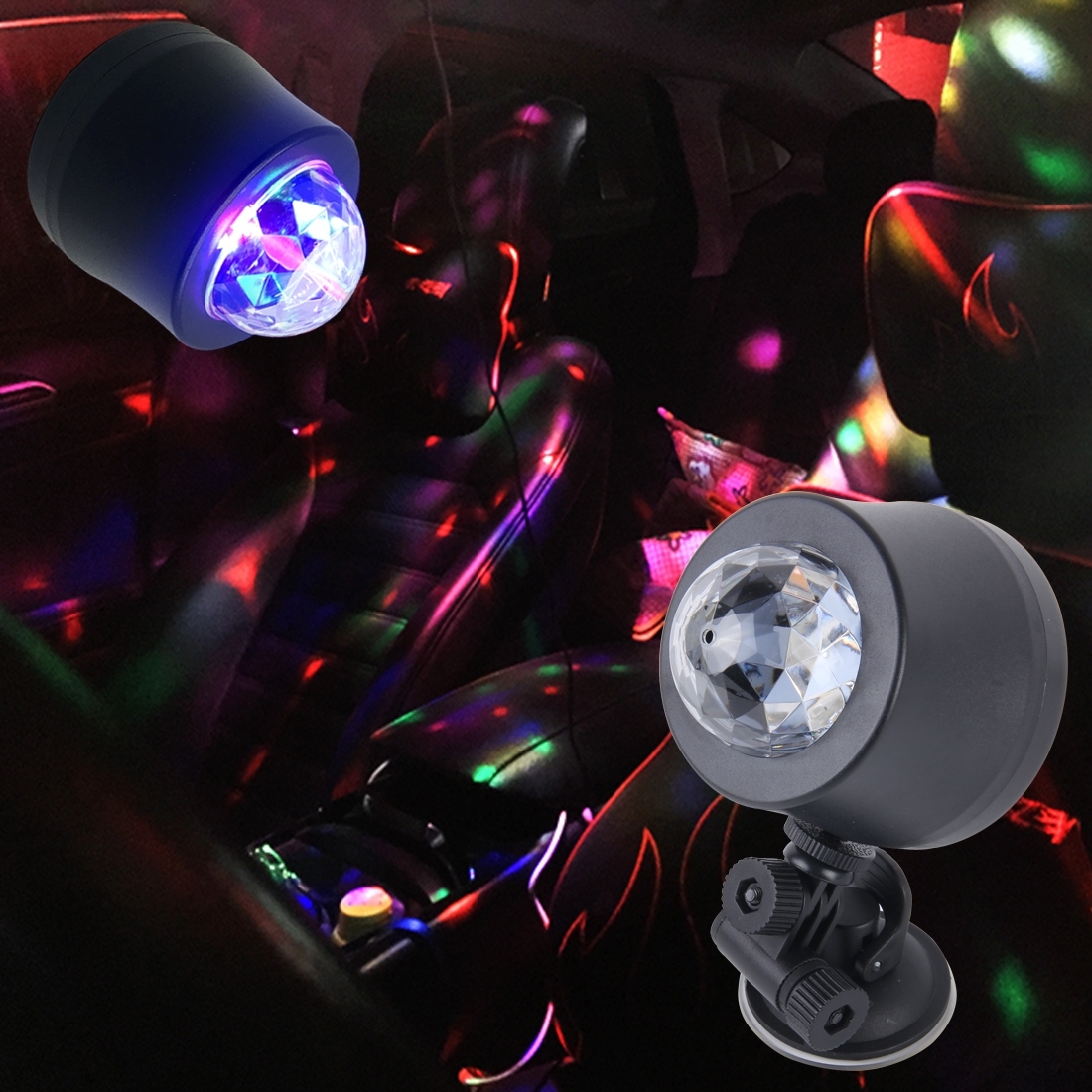 5V 6W Colorful Car Decoration DJ Light Sound Activated Rotating Strobe Effect Atmosphere Light Star Music Light Lamp with 6 RGB LED Lights, Cable