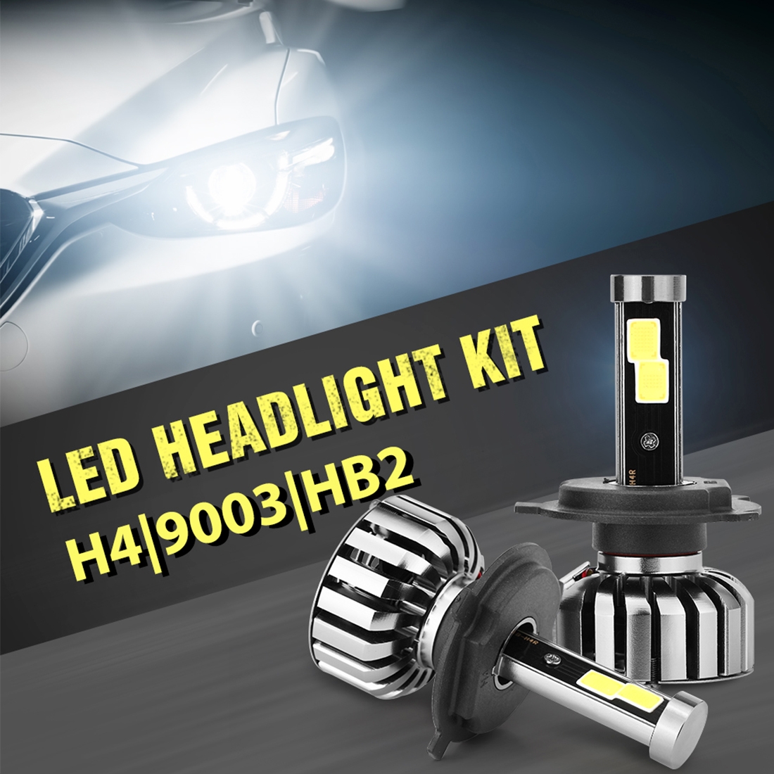 2 PCS N7 H4 40W 4000 LM 6000K Waterproof IP68 Car Auto LED Headlight with 2 COB LED Lamps, DC 9-36V(White Light) - Shopkiz.com
