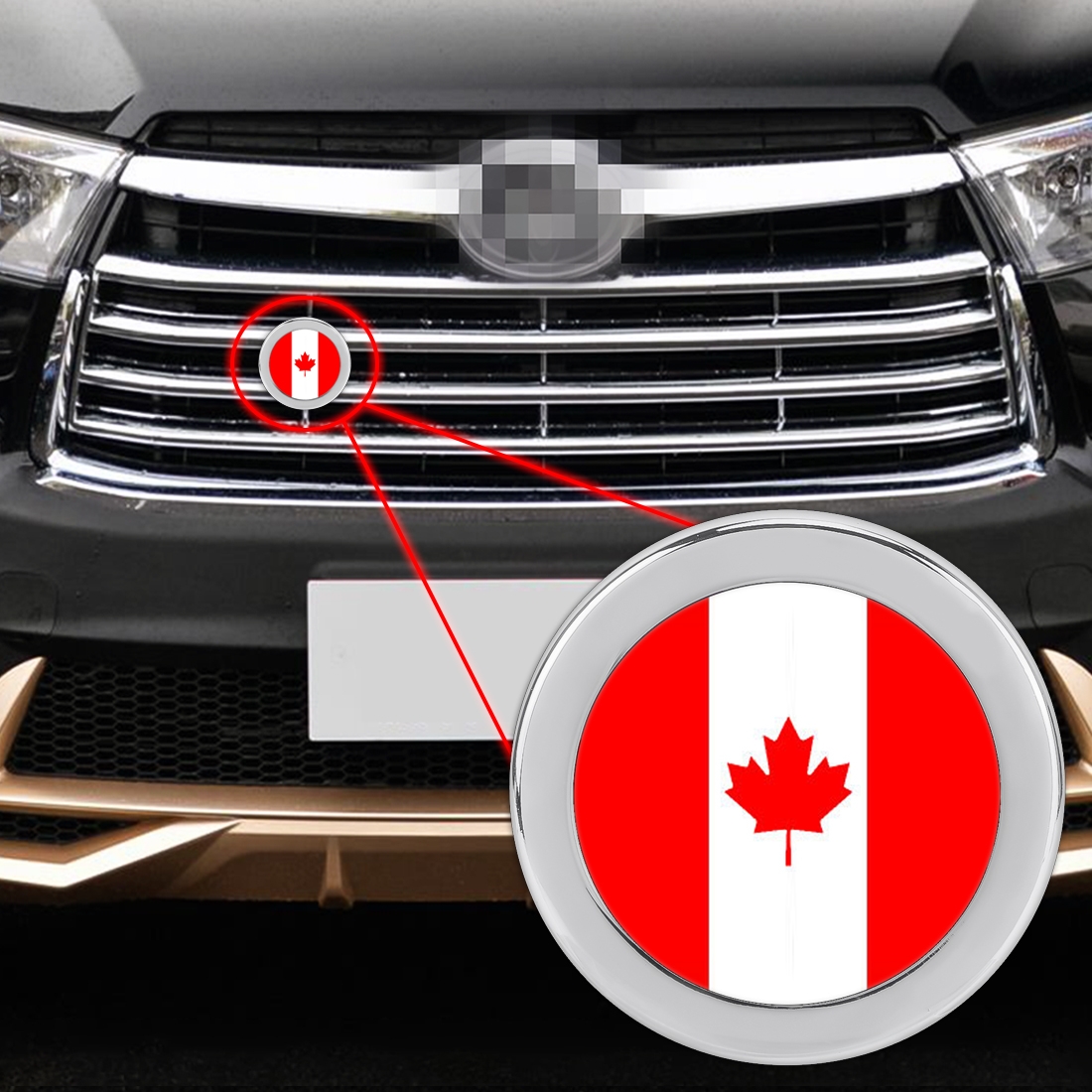 Car-Styling Canadian Flag Pattern Metal Front Grille Grid Insect Net Decorative Sticker Random Sticker, Diameter: 5.4cm (Silver)