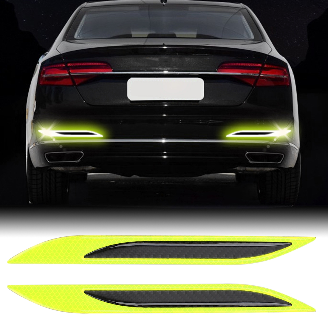 2 PCS Carbon Fiber Car-Styling Rear Bumper Decorative Strip, External Reflection + Inner Carbon Fiber(Light Yellow) - Shopkiz.com
