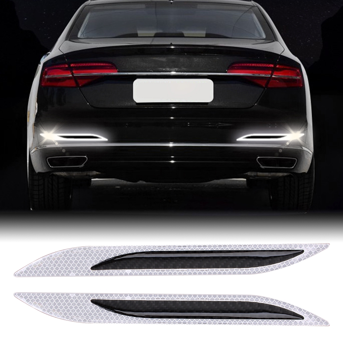 2 PCS Carbon Fiber Car-Styling Rear Bumper Decorative Strip, External Reflection + Inner Carbon Fiber(White) - Shopkiz.com