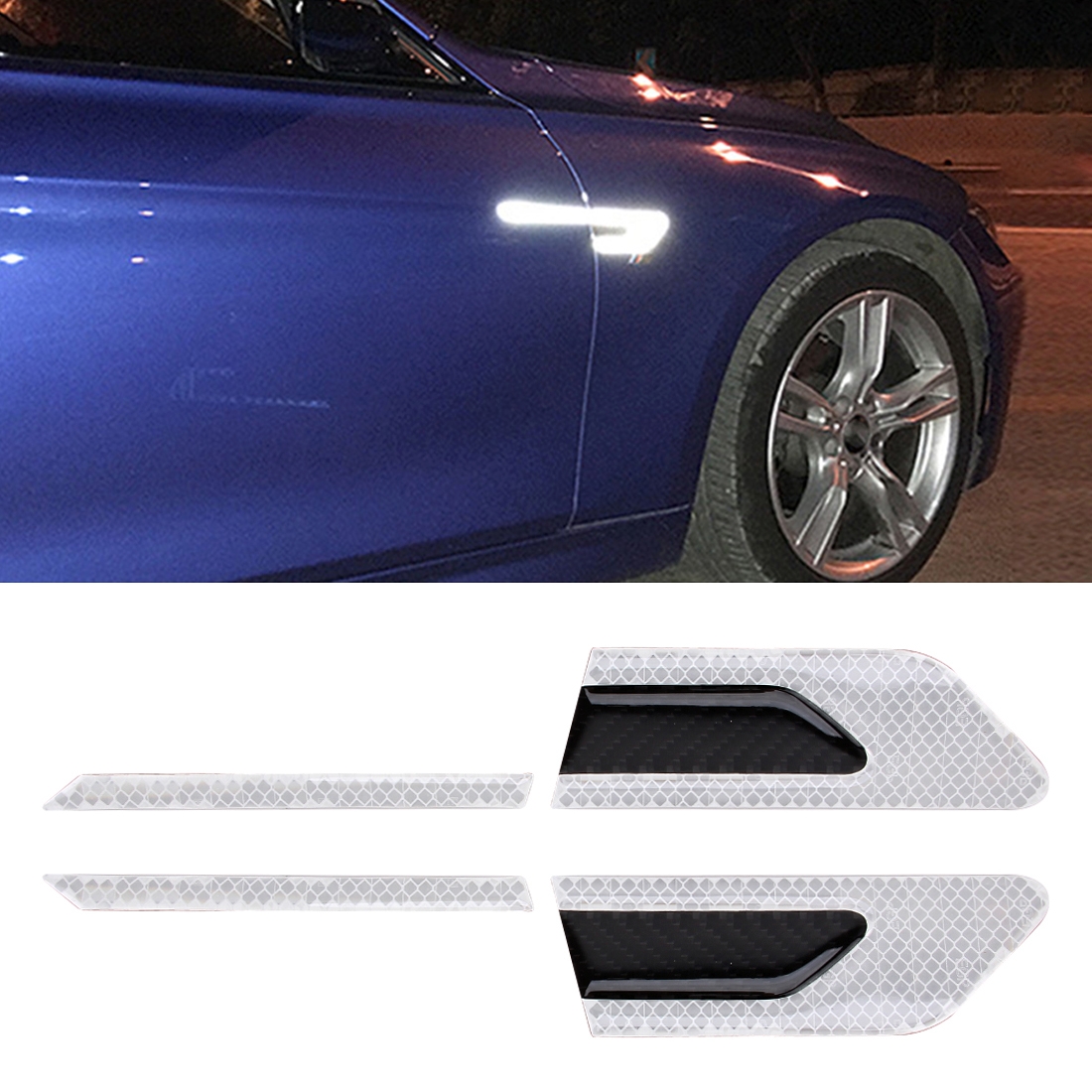 2 PCS Carbon Fiber Car-Styling Fender Reflective Bumper Decorative Strip, External Reflection + Inner Carbon Fiber(White) - Shopkiz.com