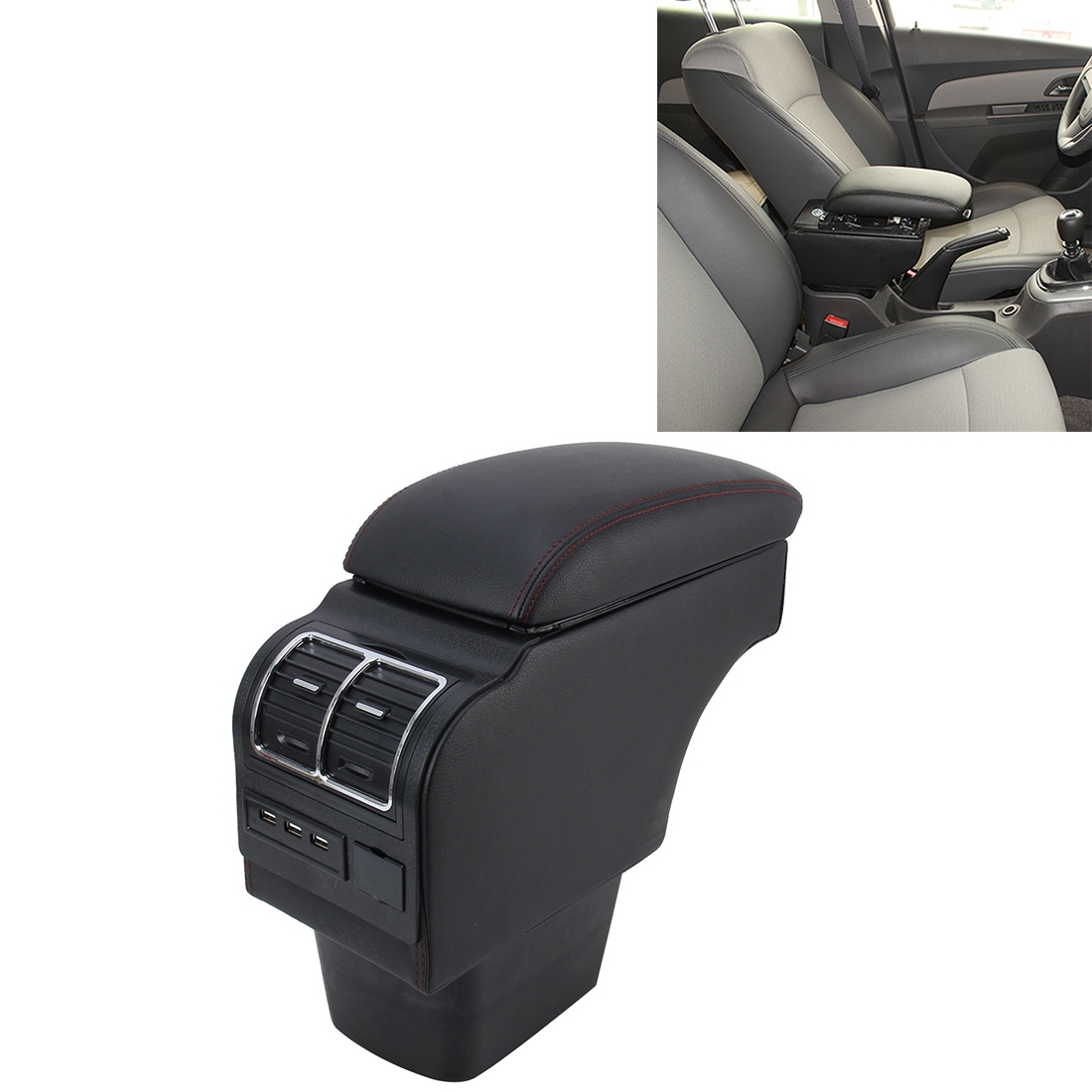 Car ABS Leather Wrapped  Armrest Box with Fast Charge USB Holes and Cables for Kia K2 - Shopkiz.com
