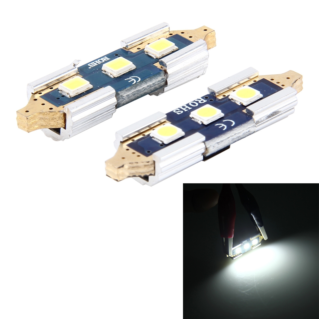 2 PCS 3W 200 LM 6000K 31MM Bicuspid Port Car Dome Lamp LED Reading Light with 3 SMD-2835 LED Lamps, DC 12V(White Light) - Shopkiz.com
