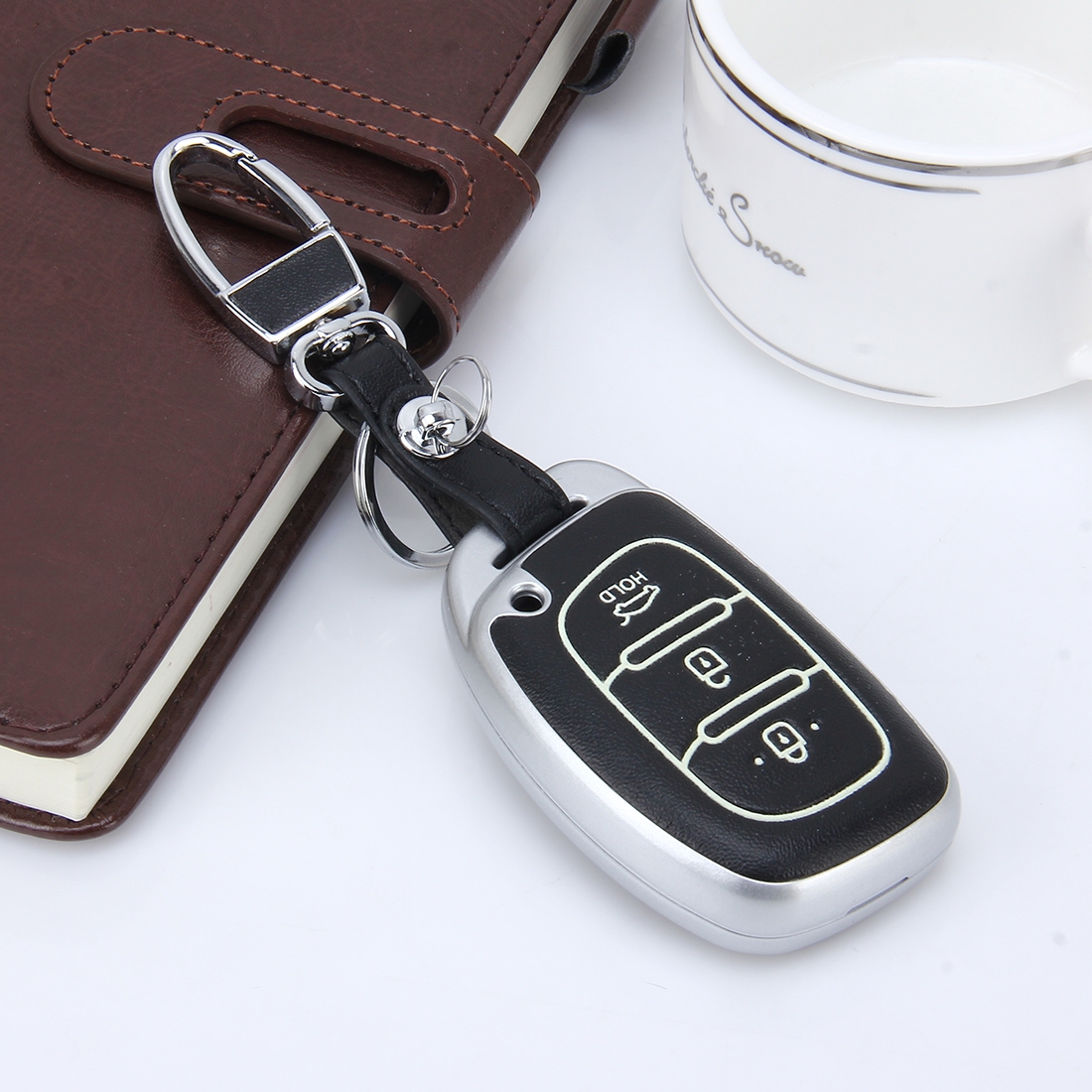 Car Auto PU Leather Luminous Effect Key Ring Protection Cover for MISTRA IX35 IX25(Silver) - Shopkiz.com