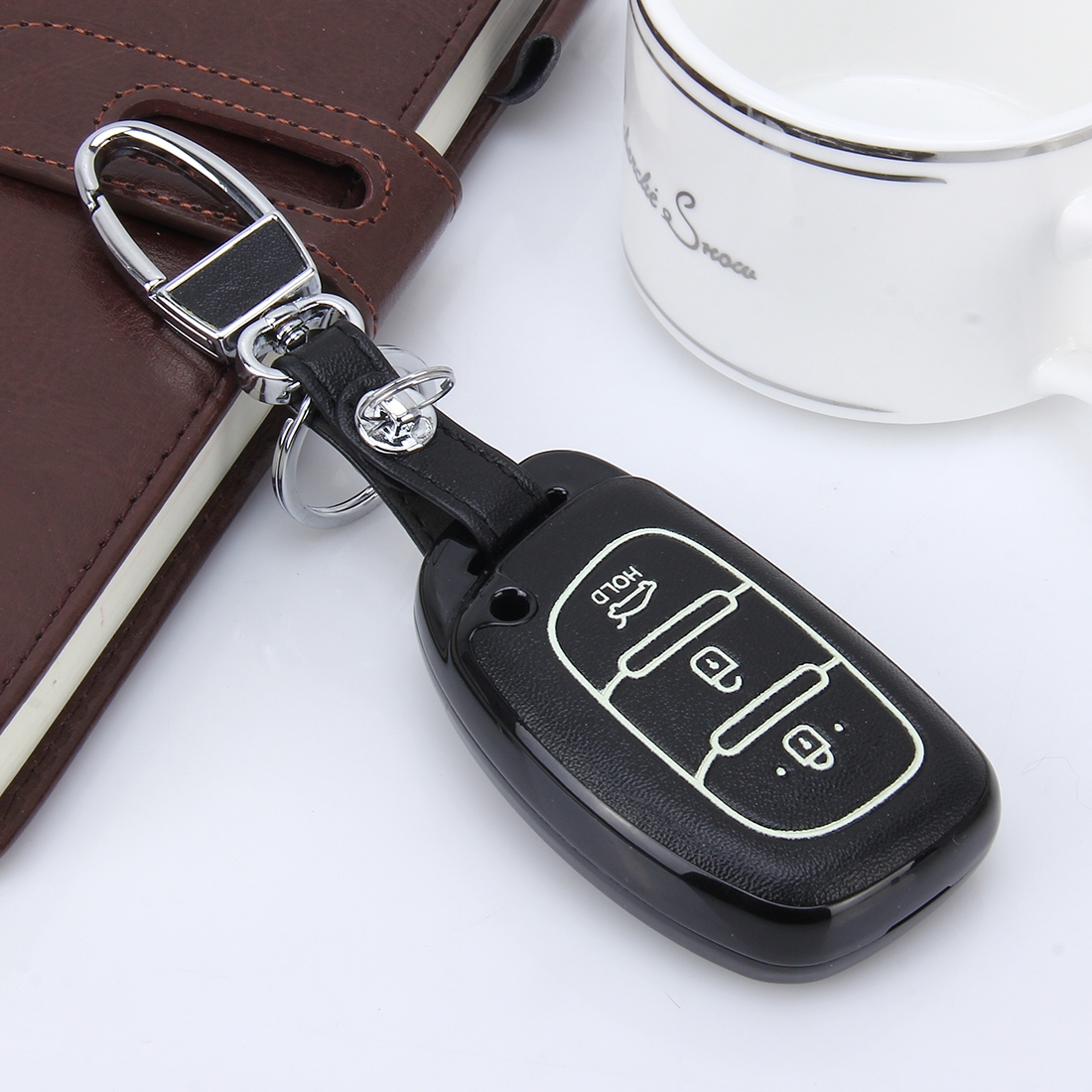 Car Auto PU Leather Luminous Effect Key Ring Protection Cover for MISTRA IX35(Black) - Shopkiz.com