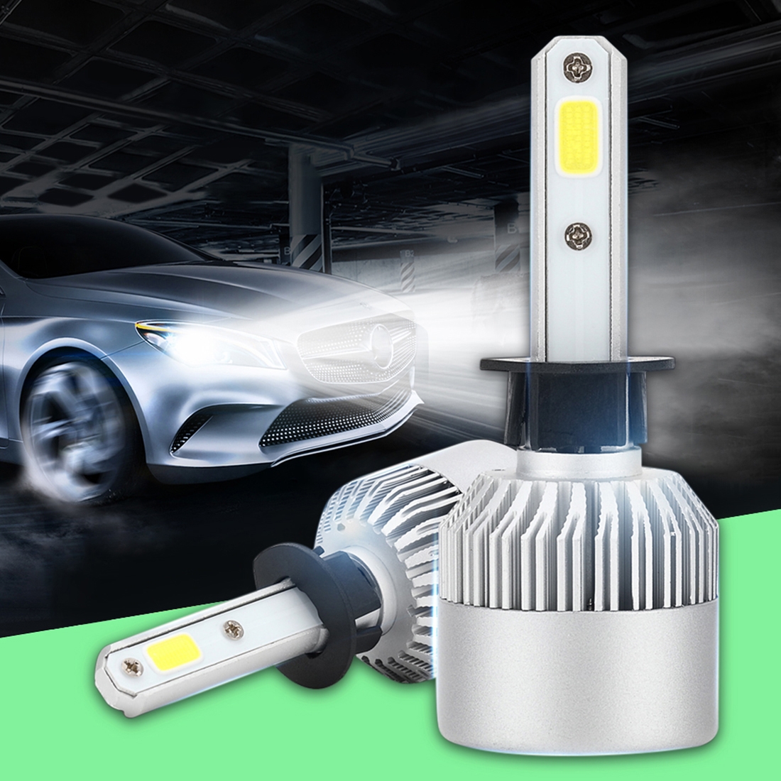 2 PCS S2 H1 18W 6000K 1800LM IP65 2 COB LED Car Headlight Lamps, DC 9-30V(Cool White) - Shopkiz.com