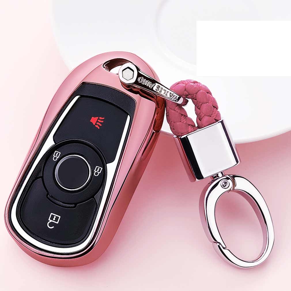 Electroplating TPU Single-shell Car Key Case with Key Ring for BUICK Hideo / VERANO / Regal / Lacrosse / Excelle / ENVISION (Pink) - Shopkiz.com