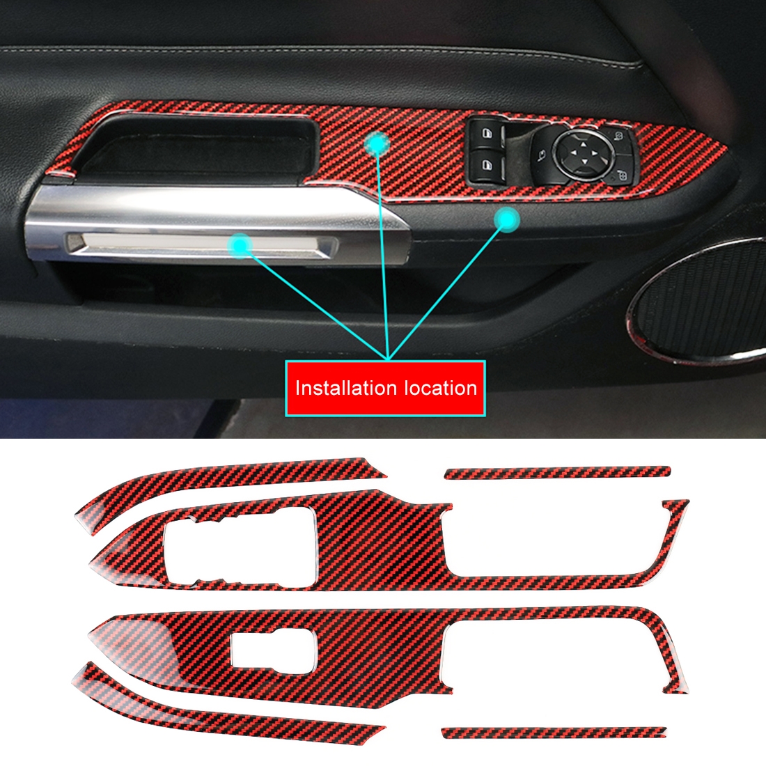 6 in 1 Car Carbon Fiber Window Lift Panel Decorative Sticker for Ford Mustang 2015-2020