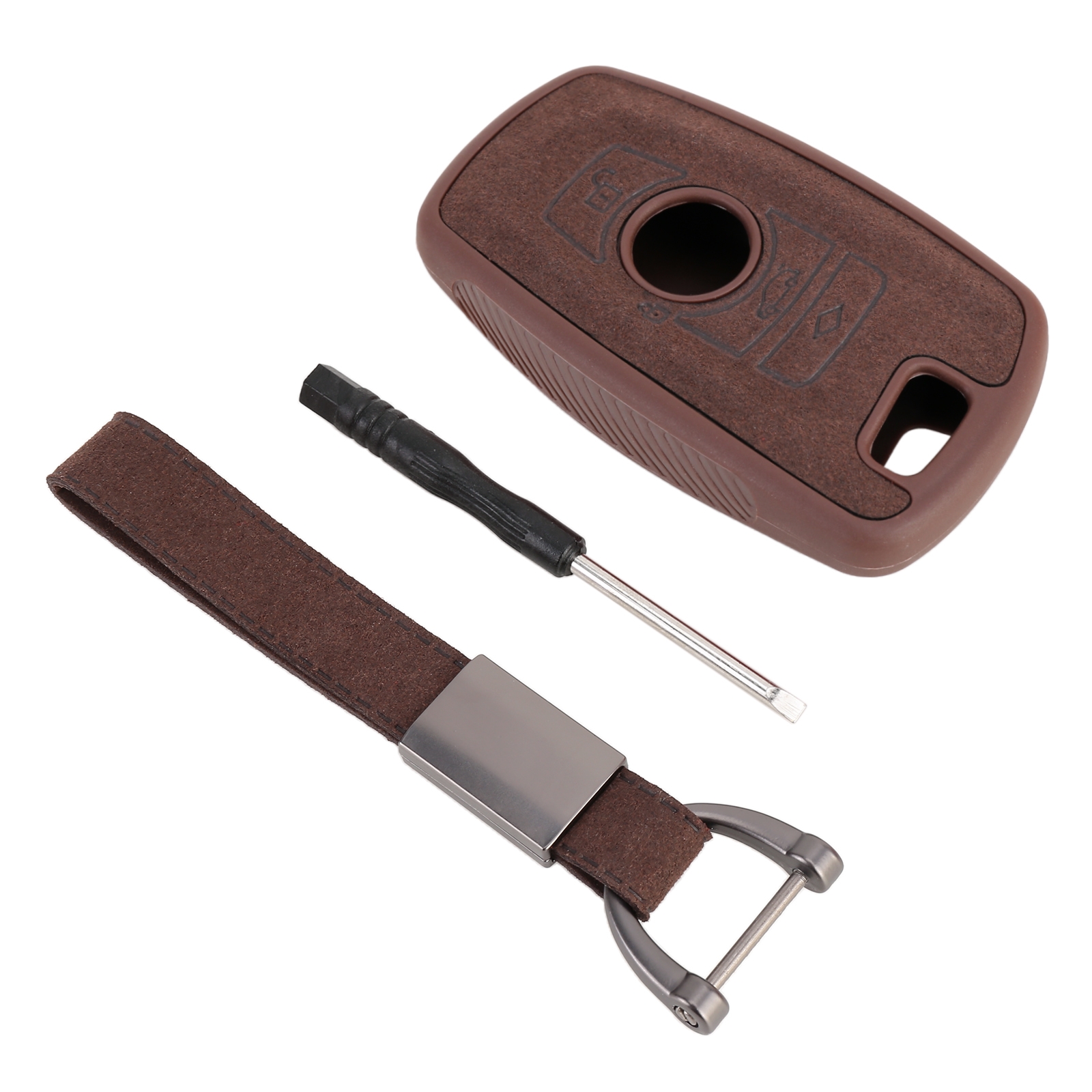 Car Flocking Plastic Square-shaped Key Protective Cover Three Buttons for BMW (Brown) - Shopkiz.com