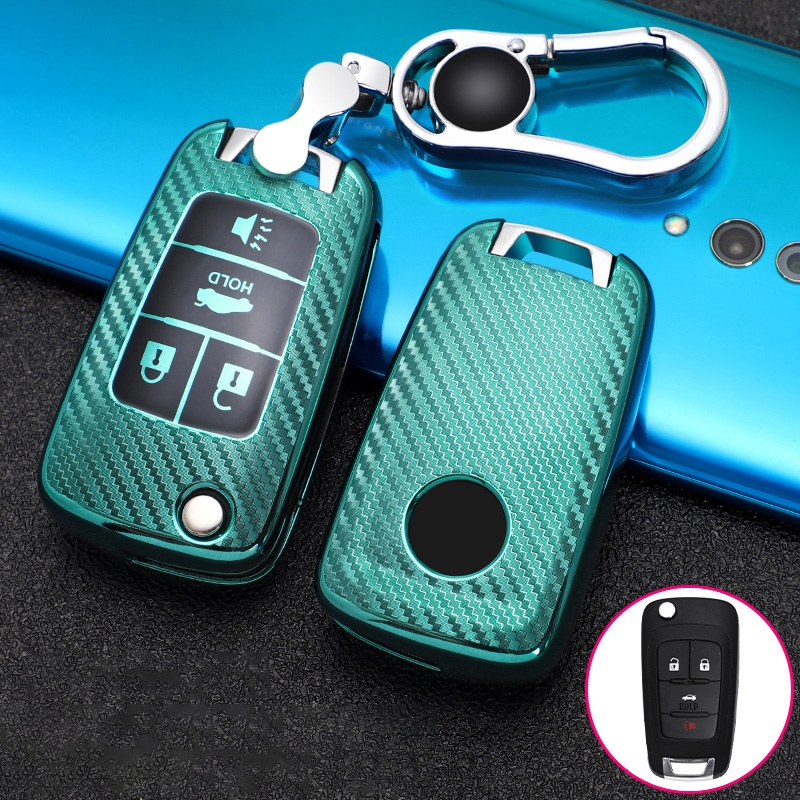 For Chevrolet Folding 4-button Car TPU Key Protective Cover Key Case with Key Ring (Green) - Shopkiz.com