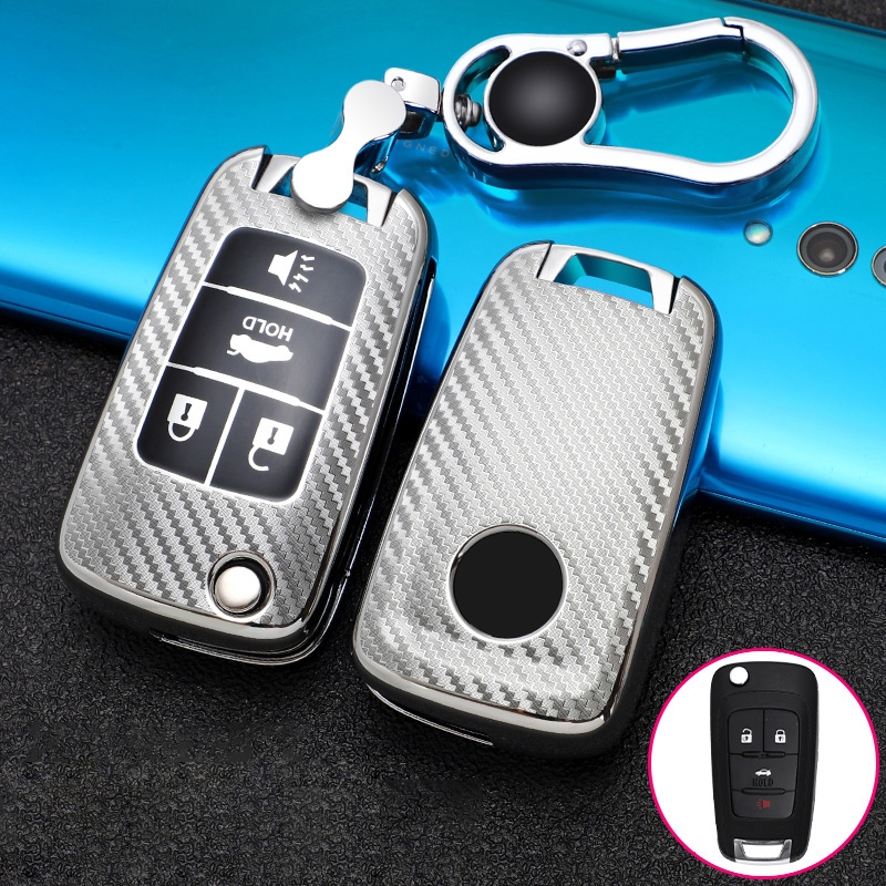 For Chevrolet Folding 4-button Car TPU Key Protective Cover Key Case with Key Ring (Silver) - Shopkiz.com
