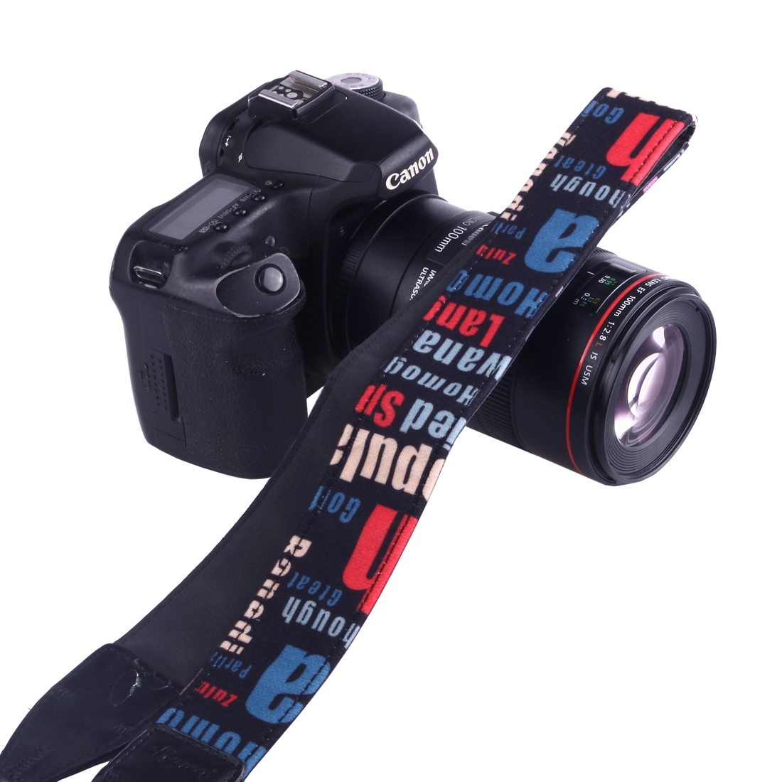 LYNCA LH-02 British Style Series Red Blue English Words Universal Genuine Leather Shoulder Neck Strap Camera Strap for Nikon / Canon / Sony /