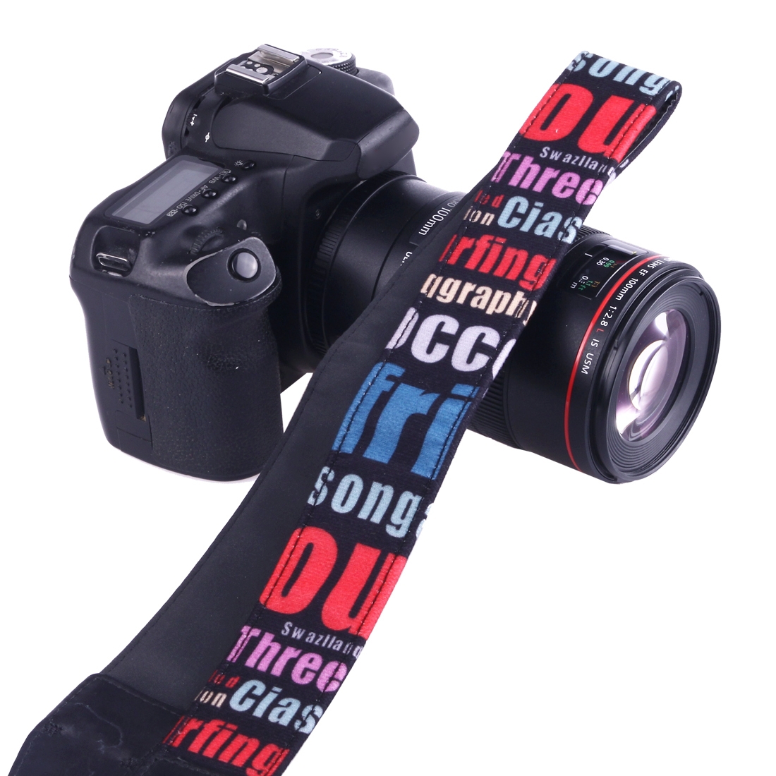 LYNCA LH-02 British Style Series Red Blue English Words Universal Genuine Leather Shoulder Neck Strap Camera Strap for Nikon / Canon / Sony /