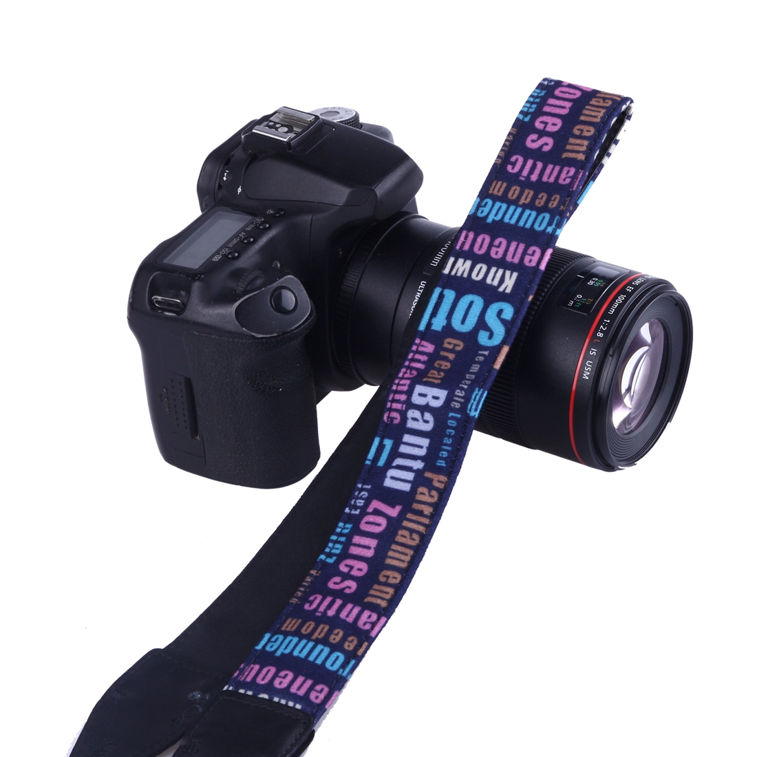 LYNCA LH-03 British Style Series Blue Background English Words Universal Genuine Leather Shoulder Neck Strap Camera Strap for Nikon / Canon / Sony /