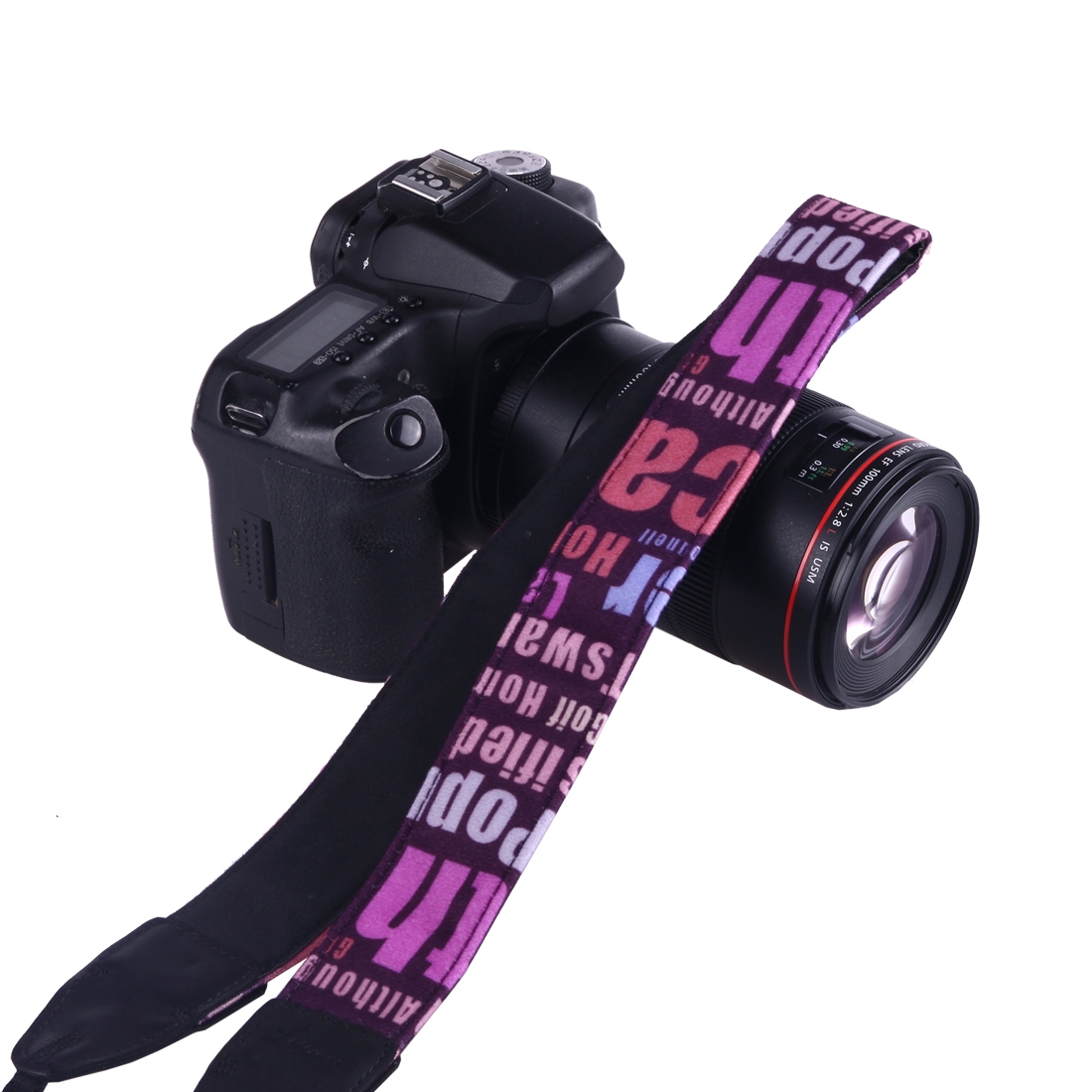 LYNCA LH-04 British Style Series Purple Background English Words Universal Genuine Leather Shoulder Neck Strap Camera Strap for Nikon / Canon / Sony