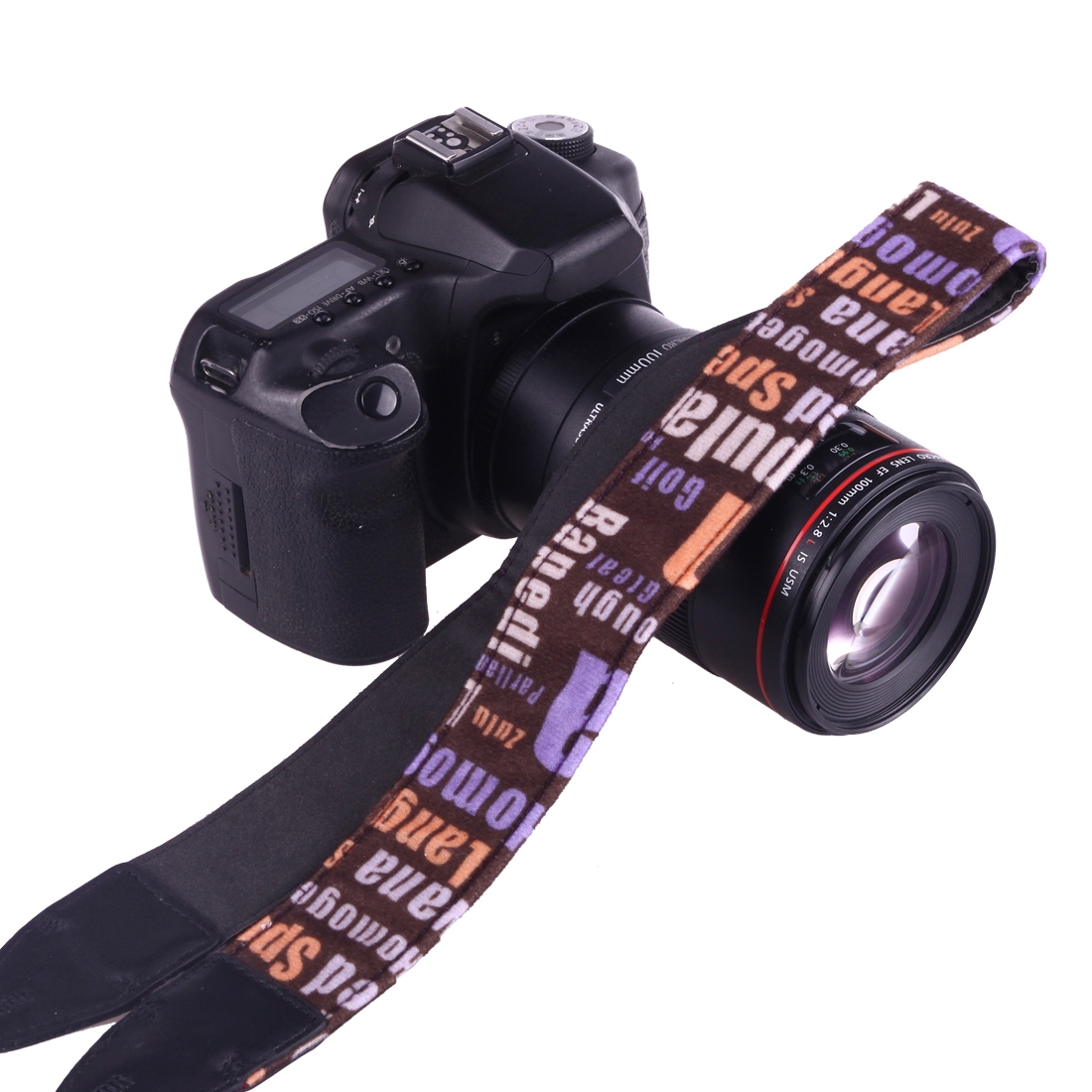 LYNCA LH-06 British Style Series Brown Background English Words Universal Genuine Leather Shoulder Neck Strap Camera Strap for Nikon / Canon / Sony /