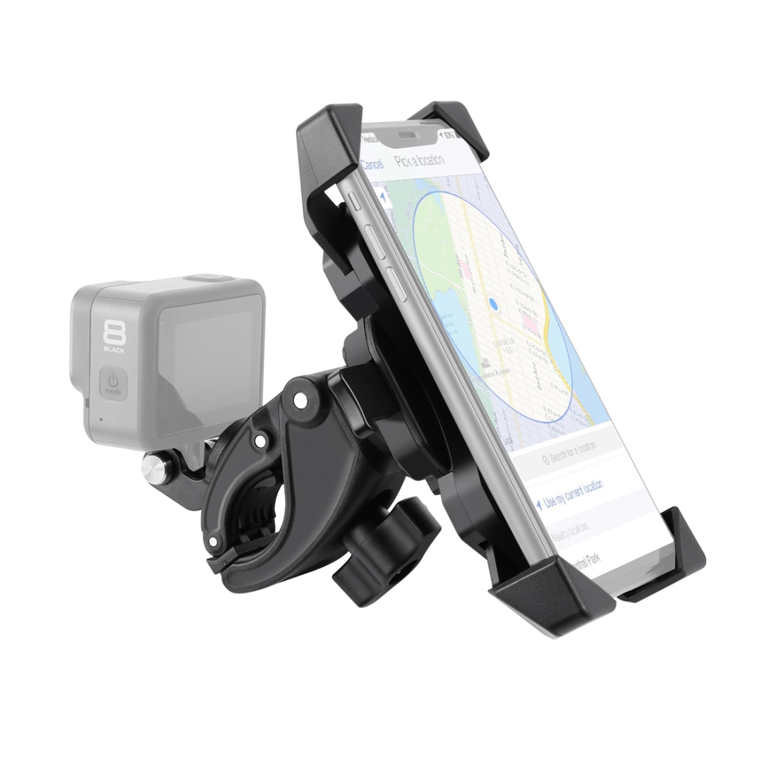 Handlebar Seatpost Pole Mount Bicycle GPS Navigation Bracket Phone Clamp for GoPro, Suitable for 4.0-6.5 inch Mobile Phones(Black) - Shopkiz.com