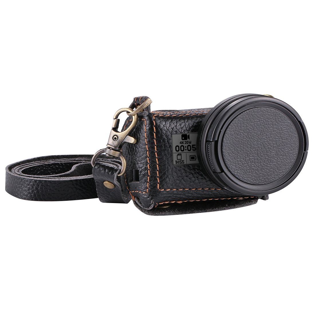 PULUZ for GoPro HERO6 /5 Litchi Texture Genuine Leather Housing Case with Set Key Hole & Neck Strap & 52mm UV Lens(Black) - Shopkiz.com